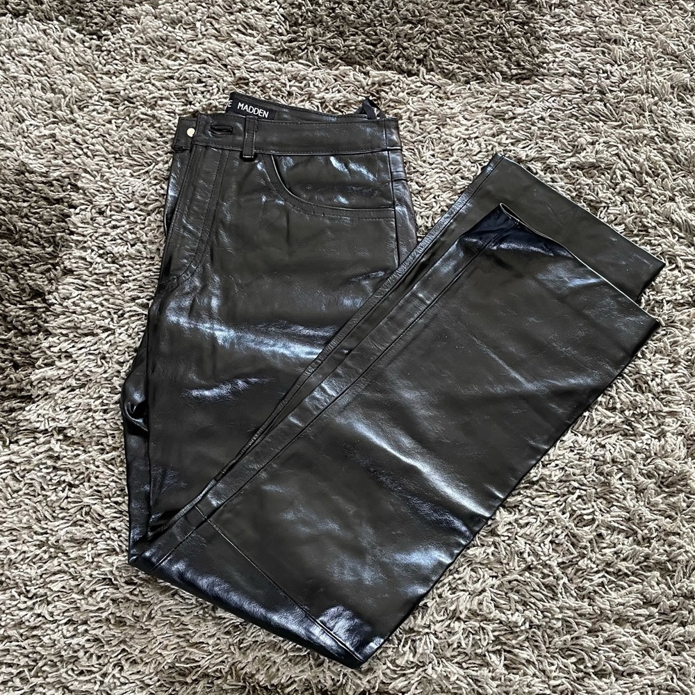 Steve Madden Straight Leg Leather Button Up Pants, Size 2